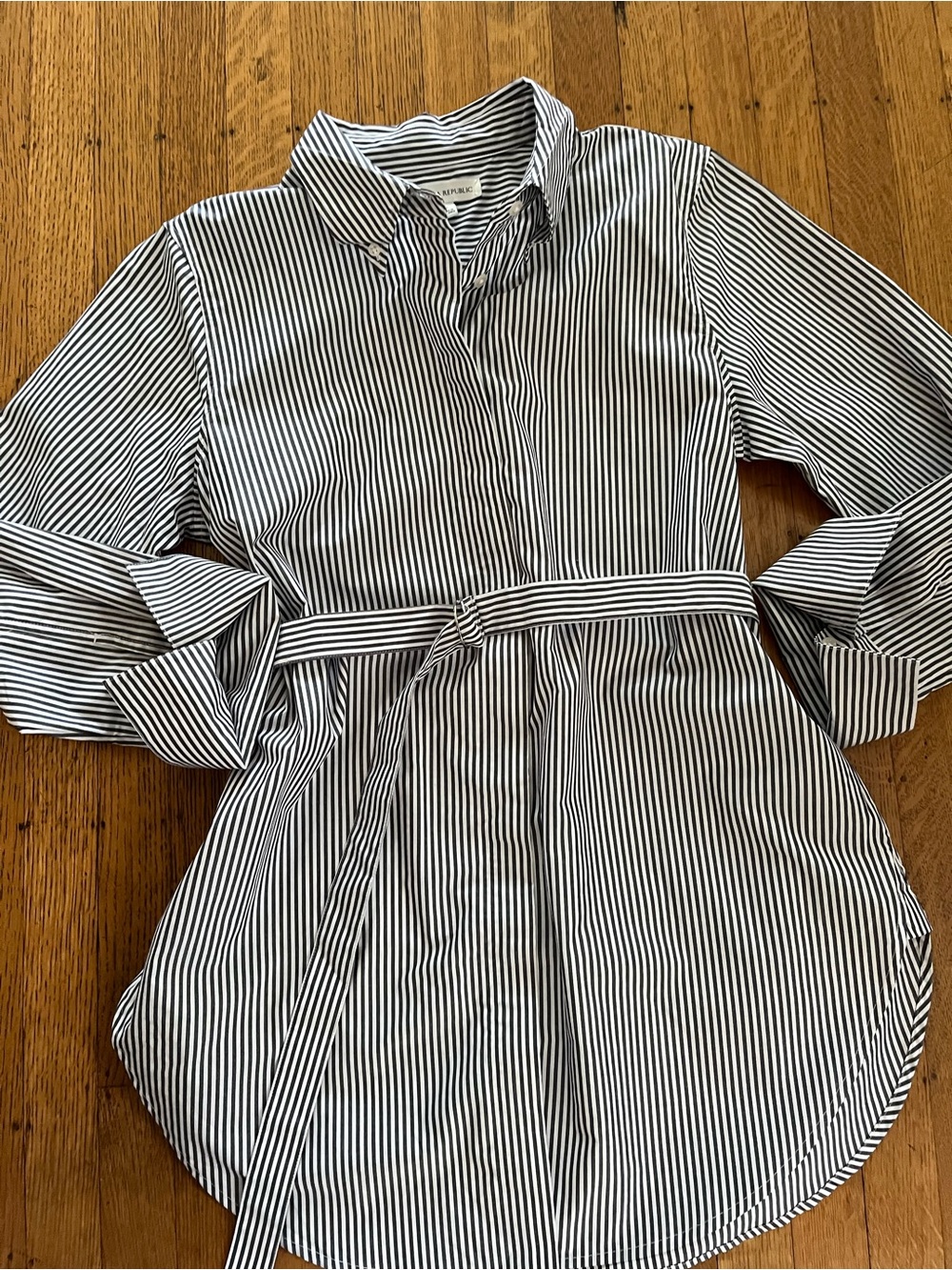 Banana Republic Black and White Striped Collared Shirt
